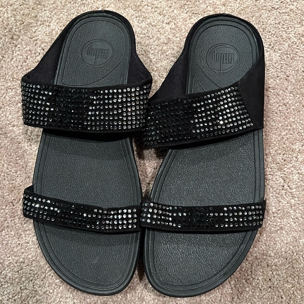 Fitflop Flare Slide with Rhinestones. Black.Size 10. NWT. Wobbleboard